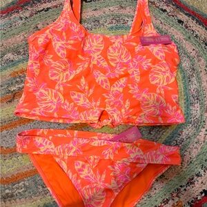 Ninety Neon Orange & Pink Tropical Two-Piece Swim Set